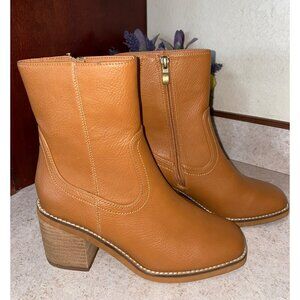 Beast Fashion Rosalia Tan Block Heel Ankle Boots With Zipper Size 7